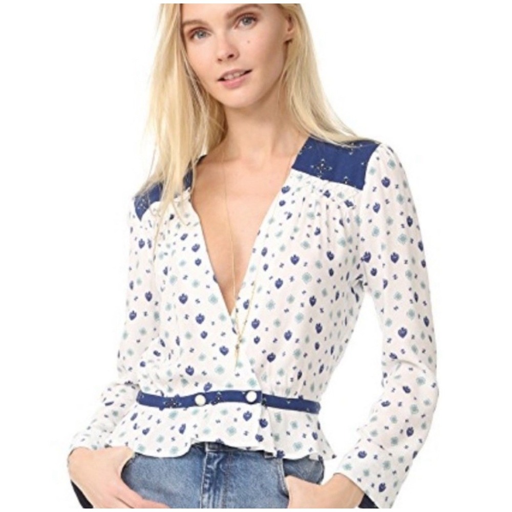 NWT Free People Where We Roam Long Sleeve Blouse Top Boho Spring Whimsical Small